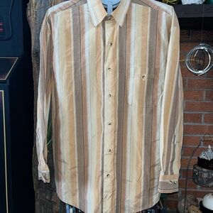 Men's Striped Tan and Brown Shirt